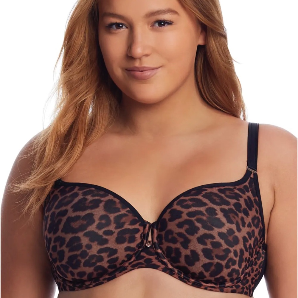 NEW! Curvy Couture Women's Tulip Smooth T-Shirt Bra Designer Leopard Print 34DD